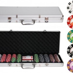 Покерный набор на 500 фишек с номиналом в металлическом кейсе