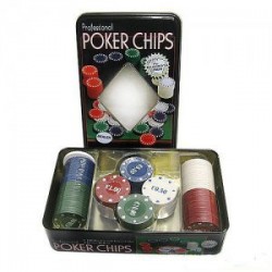Покерный набор на 100 фишек с номиналом в металлической коробке