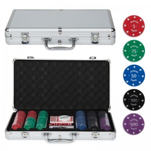 Покерный набор на 300 фишек с номиналом в металлическом кейсе
